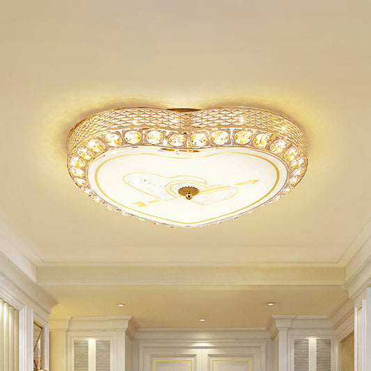 Modernist Rose Gold Heart Flush Light Ceiling Fixture with Crystal Bead Trim