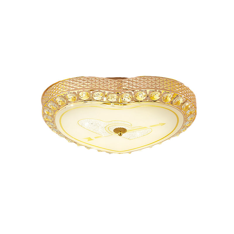 Modernist Rose Gold Heart Flush Light Ceiling Fixture With Crystal Bead Trim