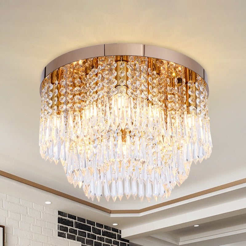 Gold Crystal Fringe Flushmount Light with Contemporary Floral Design