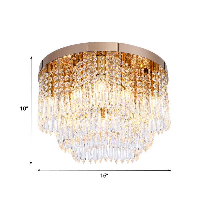 Gold Crystal Fringe Flushmount Light with Contemporary Floral Design
