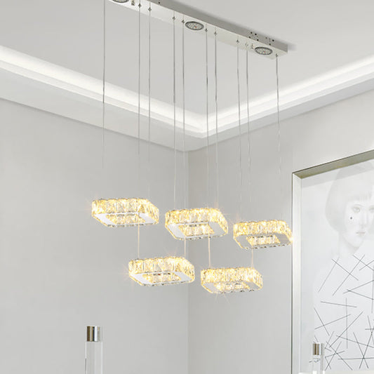 Nickel Beveled Crystal Square Cluster Pendant Light with Modern Design - 5 Heads