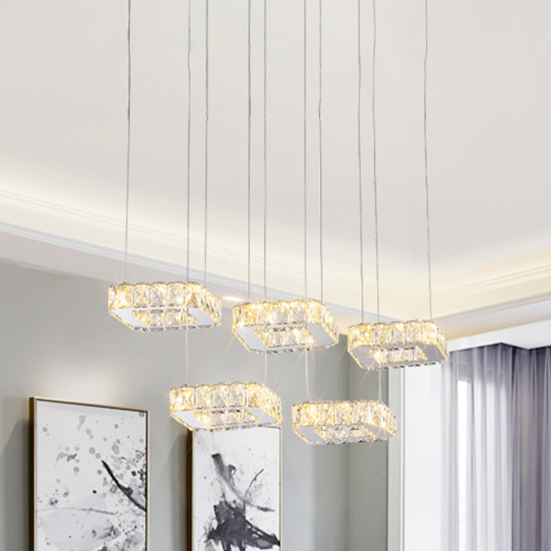 Nickel Beveled Crystal Square Cluster Pendant Light with Modern Design - 5 Heads