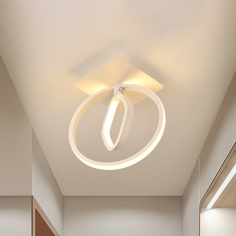 Modern Acrylic White/Black LED Ceiling Lighting for Bedroom - Ring and Rhombus Flush Mount in White/Warm Light