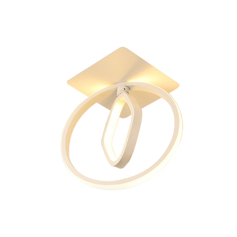 Modern Acrylic White/Black LED Ceiling Lighting for Bedroom - Ring and Rhombus Flush Mount in White/Warm Light