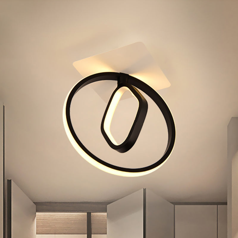 Modern Acrylic White/Black LED Ceiling Lighting for Bedroom - Ring and Rhombus Flush Mount in White/Warm Light