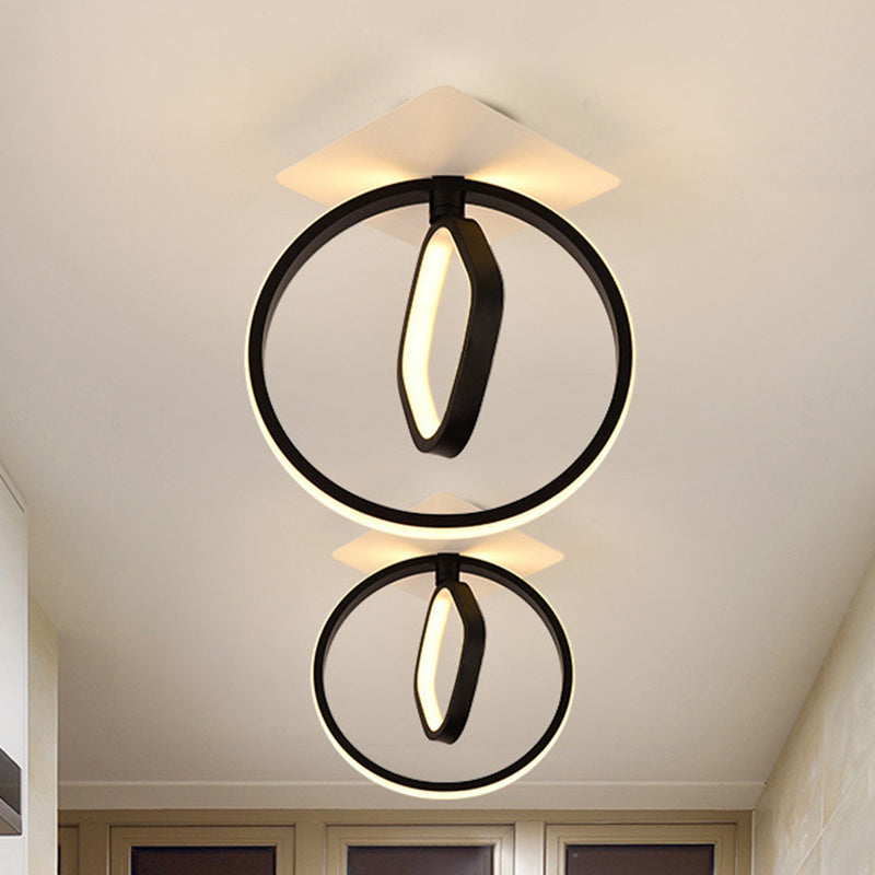Modern Acrylic White/Black LED Ceiling Lighting for Bedroom - Ring and Rhombus Flush Mount in White/Warm Light