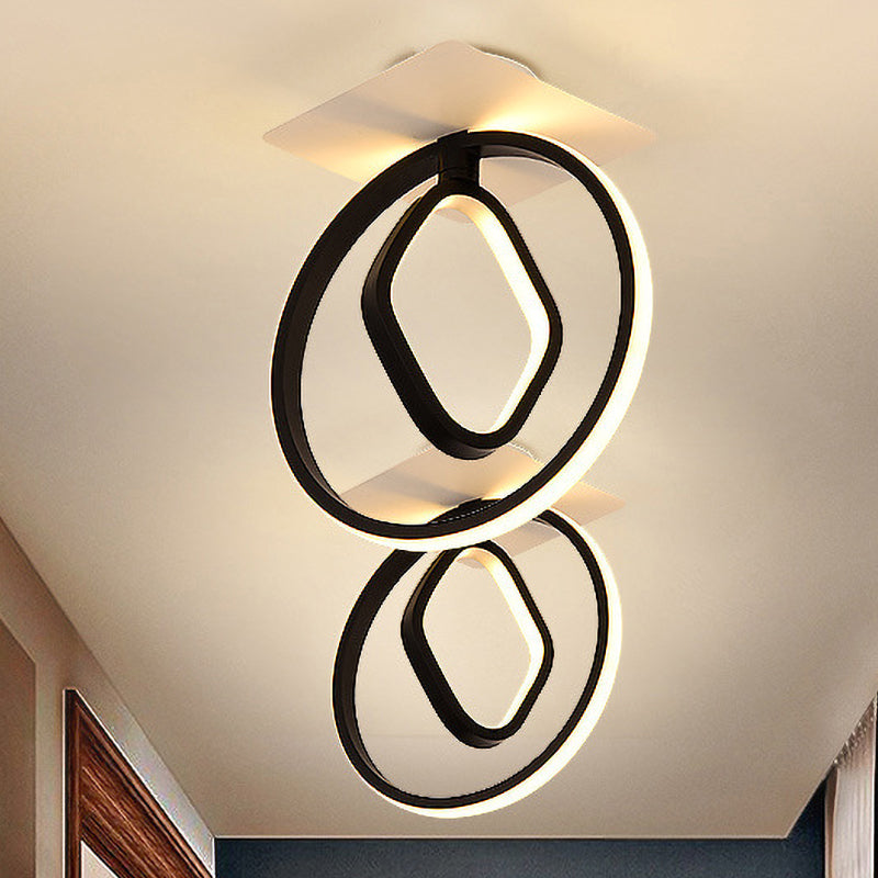 Modern Acrylic White/Black LED Ceiling Lighting for Bedroom - Ring and Rhombus Flush Mount in White/Warm Light