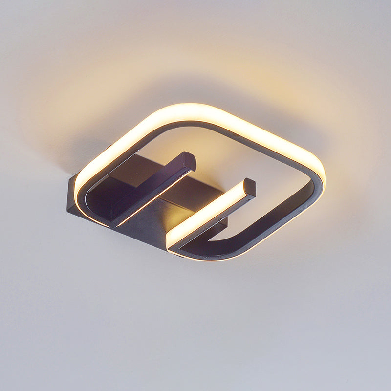 Geometric LED Ceiling Light in Nordic White/Black/Gold with Metallic Finish - Perfect for Hallways and Warm Ambiance