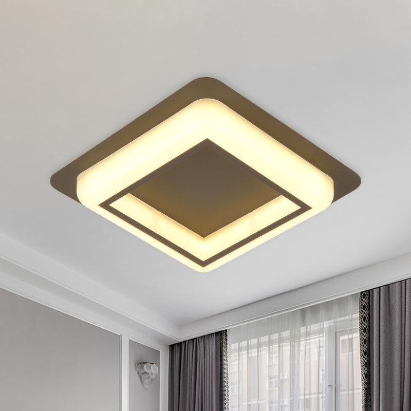 Contemporary Acrylic LED Flush Light for Bedroom - Square Ceiling Mount in White/Black/Grey
