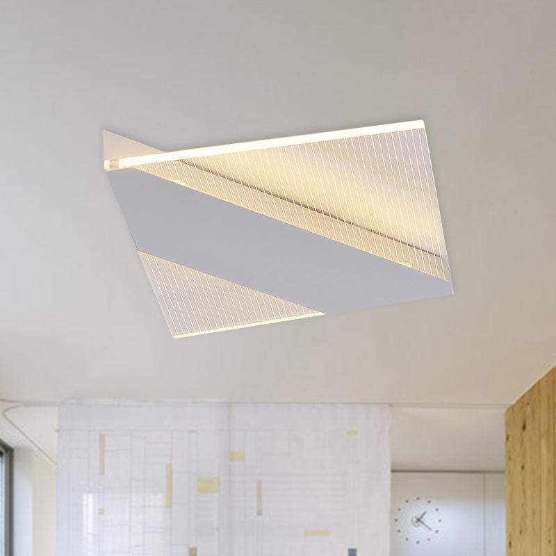 Modern Geometric LED Ceiling Lamp -  Black/White/Gold Flush Mount for Bedroom - White/Warm Light