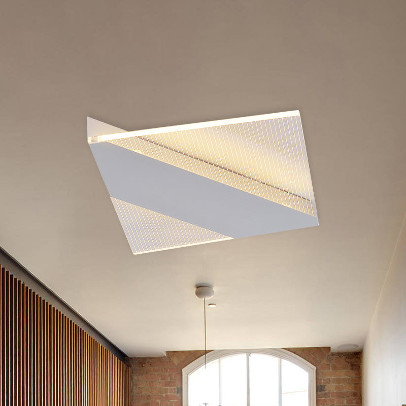 Modern Geometric LED Ceiling Lamp -  Black/White/Gold Flush Mount for Bedroom - White/Warm Light