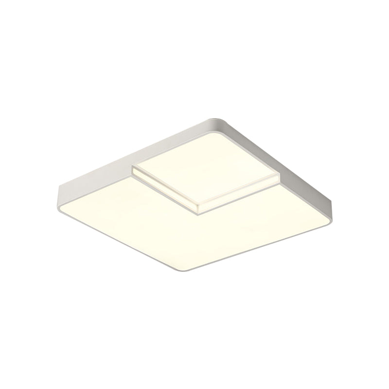 Modern LED Square Flush Mount Ceiling Light Fixture - White/Black, White/Warm Light (16.5"/20.5" W)