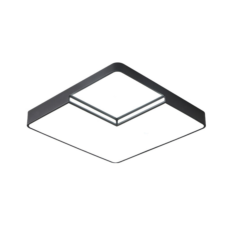 Modern LED Square Flush Mount Ceiling Light Fixture - White/Black, White/Warm Light (16.5"/20.5" W)