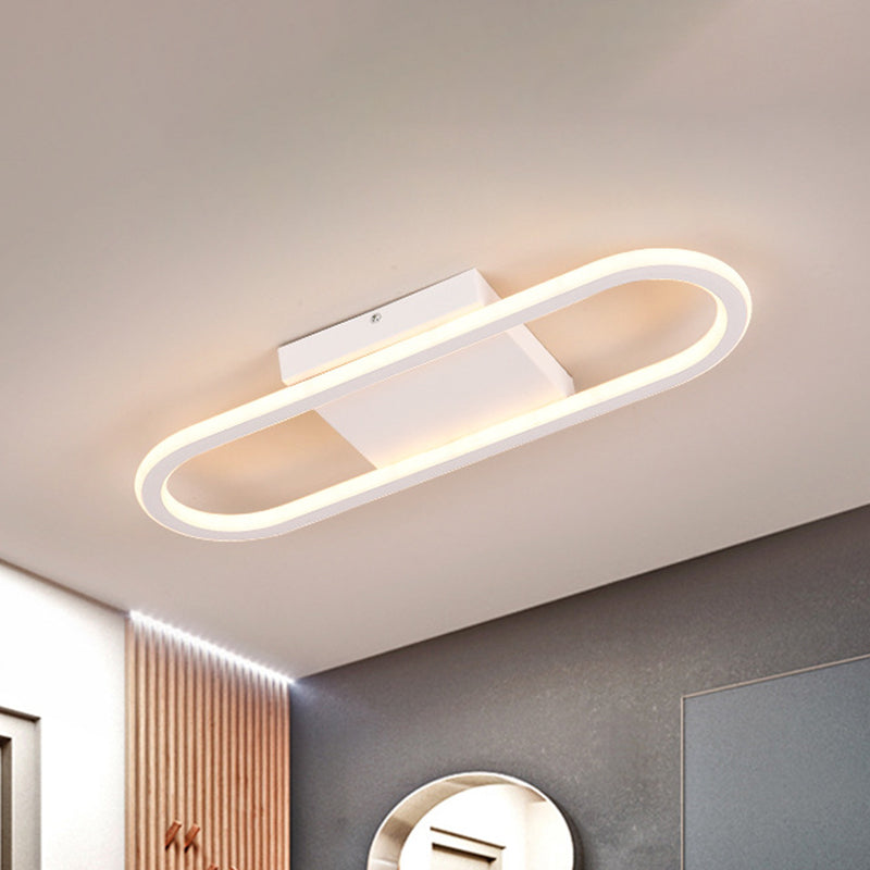 Ellipse LED Ceiling Light - 15"/19" Metal Flush Mount, Simple Black/White Design, White/Warm Glow