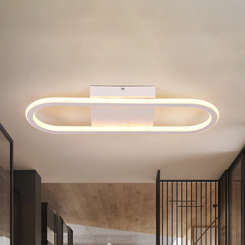 Ellipse LED Ceiling Light - 15"/19" Metal Flush Mount, Simple Black/White Design, White/Warm Glow