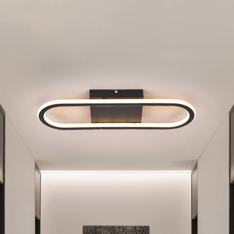 Ellipse LED Ceiling Light - 15"/19" Metal Flush Mount, Simple Black/White Design, White/Warm Glow