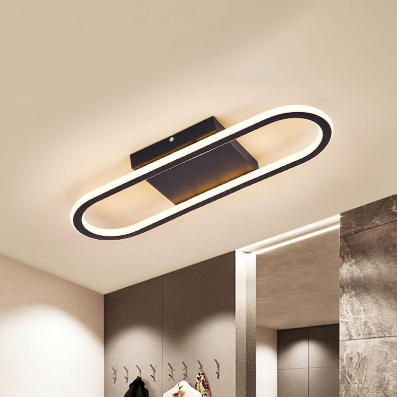 Ellipse LED Ceiling Light - 15"/19" Metal Flush Mount, Simple Black/White Design, White/Warm Glow