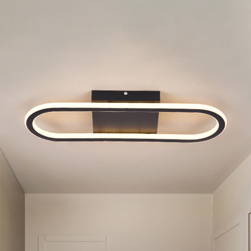Ellipse LED Ceiling Light - 15"/19" Metal Flush Mount, Simple Black/White Design, White/Warm Glow