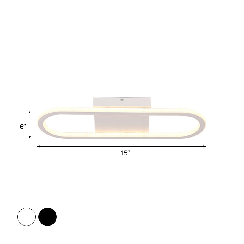 Ellipse LED Ceiling Light - 15"/19" Metal Flush Mount, Simple Black/White Design, White/Warm Glow