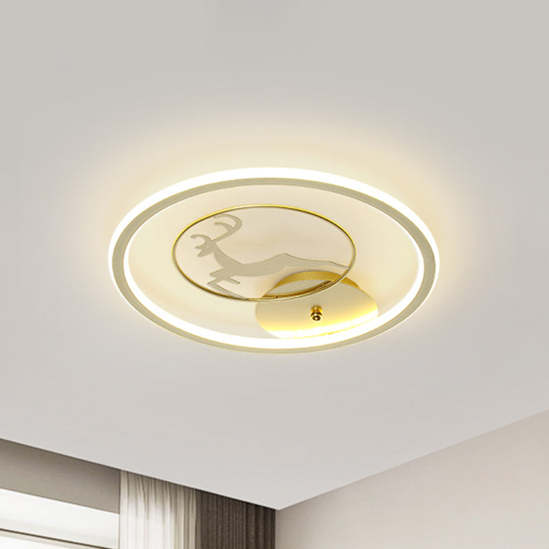 Contemporary LED Metal Ceiling Mount Fixture with Gold Round Flush Light and Elk Pattern, Sizes: 12"-16"-20" W