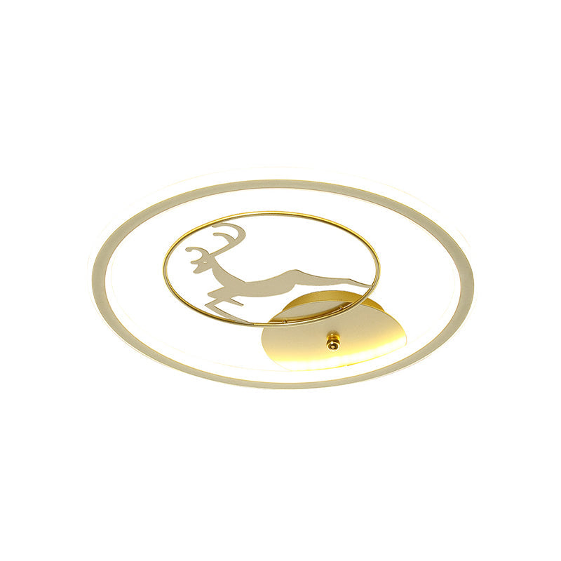 Contemporary LED Metal Ceiling Mount Fixture with Gold Round Flush Light and Elk Pattern, Sizes: 12"-16"-20" W