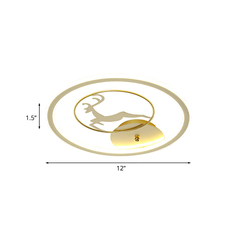 Contemporary LED Metal Ceiling Mount Fixture with Gold Round Flush Light and Elk Pattern, Sizes: 12"-16"-20" W
