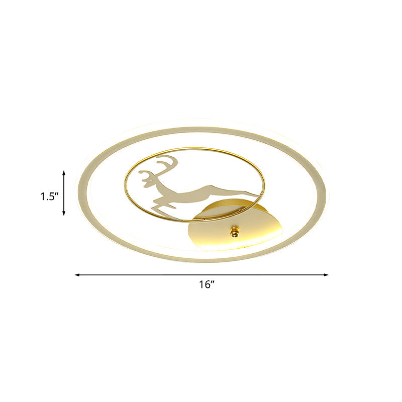 Contemporary LED Metal Ceiling Mount Fixture with Gold Round Flush Light and Elk Pattern, Sizes: 12"-16"-20" W