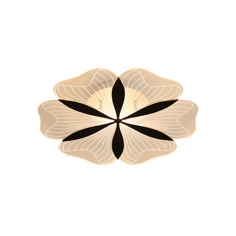 Minimalist Black Floral Flush Mount Led Ceiling Light For Bedroom - White/Warm Option