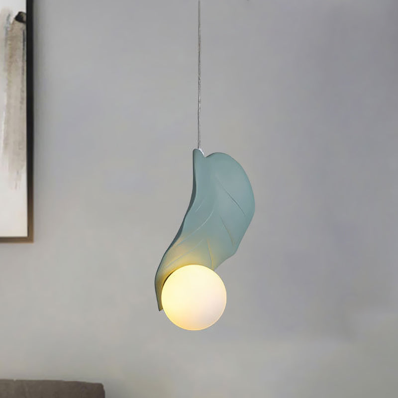 Resin Leaf Shape Macaroon Pendulum LED Suspension Lamp - White/Green Glow, Ideal for Bedside Lighting