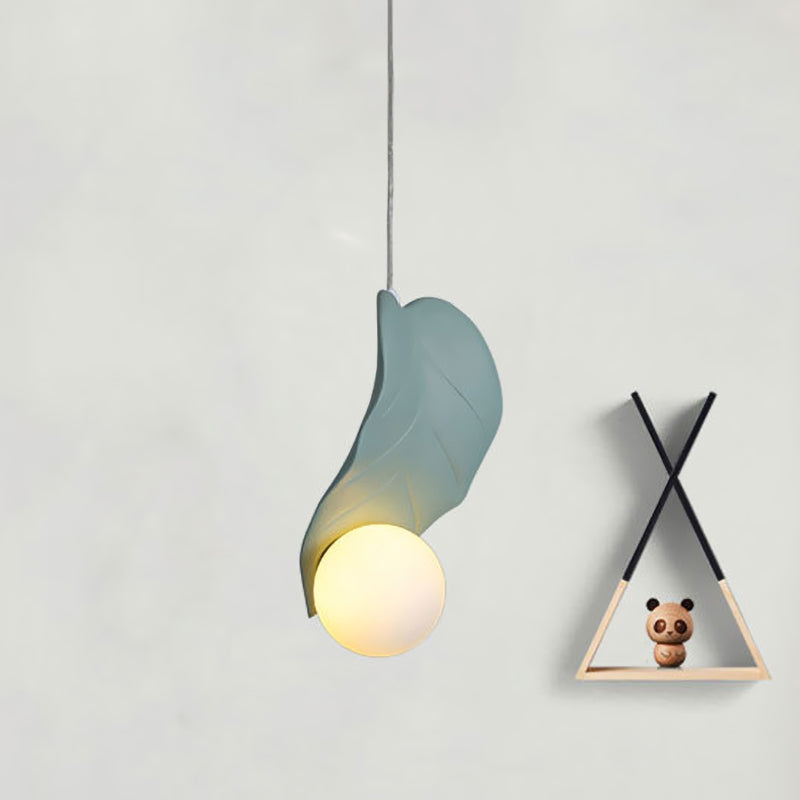 Resin Leaf Shape Macaroon Pendulum LED Suspension Lamp - White/Green Glow, Ideal for Bedside Lighting
