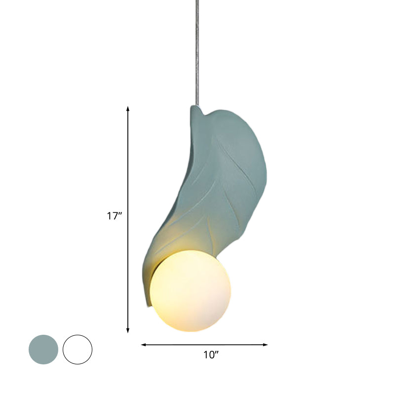 Resin Leaf Shape Macaroon Pendulum LED Suspension Lamp - White/Green Glow, Ideal for Bedside Lighting