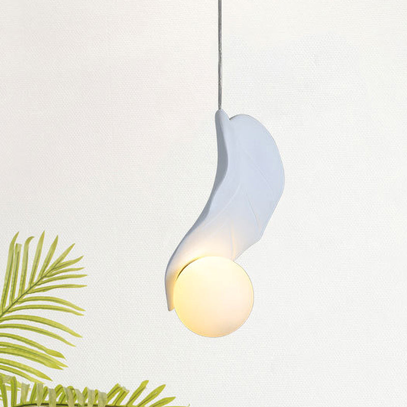 Resin Leaf Shape Macaroon Pendulum LED Suspension Lamp - White/Green Glow, Ideal for Bedside Lighting