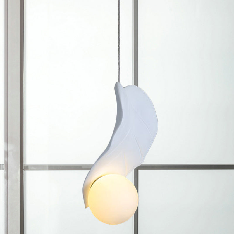 Resin Leaf Shape Macaroon Pendulum LED Suspension Lamp - White/Green Glow, Ideal for Bedside Lighting