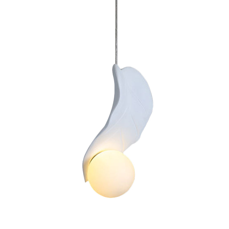 Resin Leaf Shape Macaroon Pendulum LED Suspension Lamp - White/Green Glow, Ideal for Bedside Lighting
