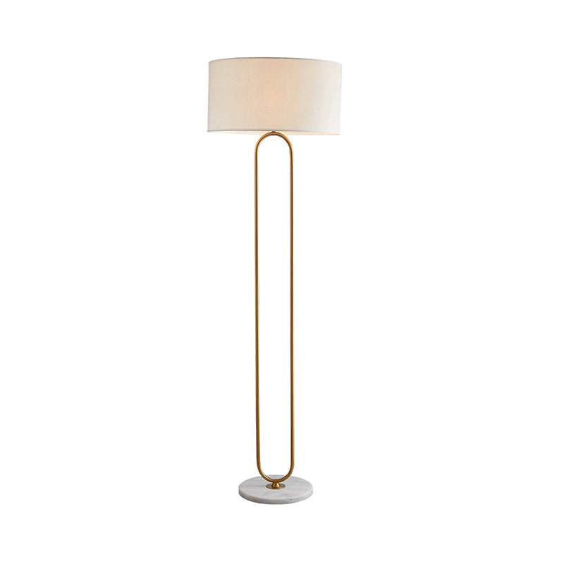 Modernist Drum Fabric Shade Floor Lamp With Single Light - Beige/Flaxen Reading For Living Room