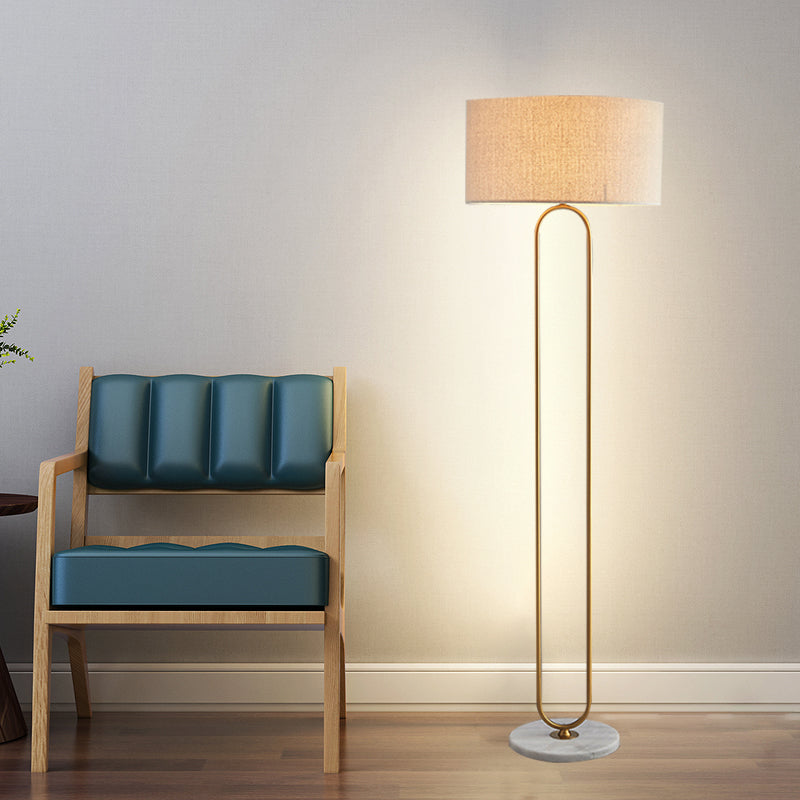 Modernist Drum Fabric Shade Floor Lamp With Single Light - Beige/Flaxen Reading For Living Room