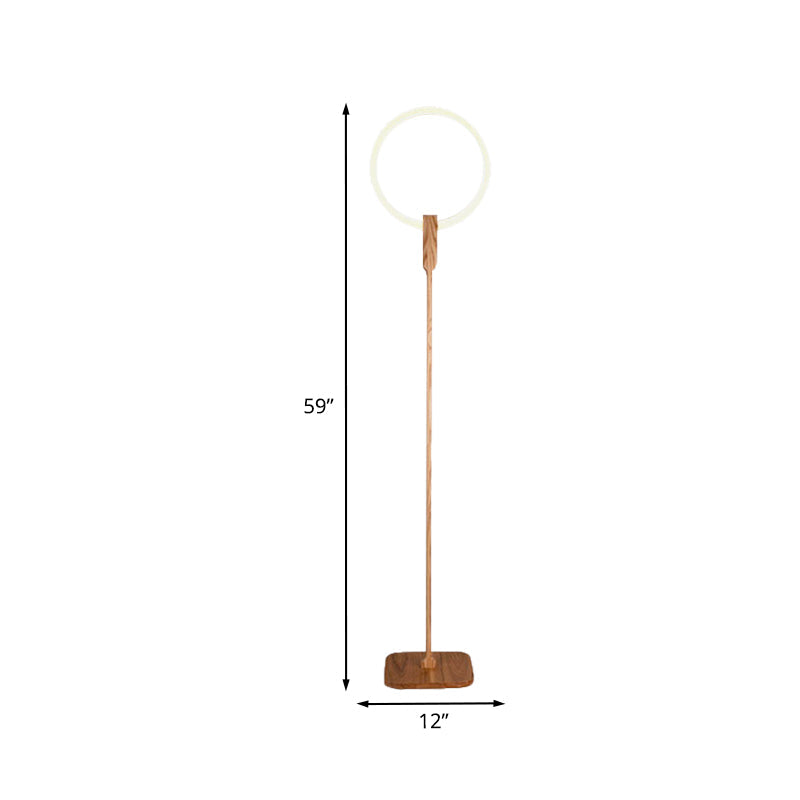 Modern Circle Led Floor Lamp - Wood Stand Up Light For Study Room In Beige