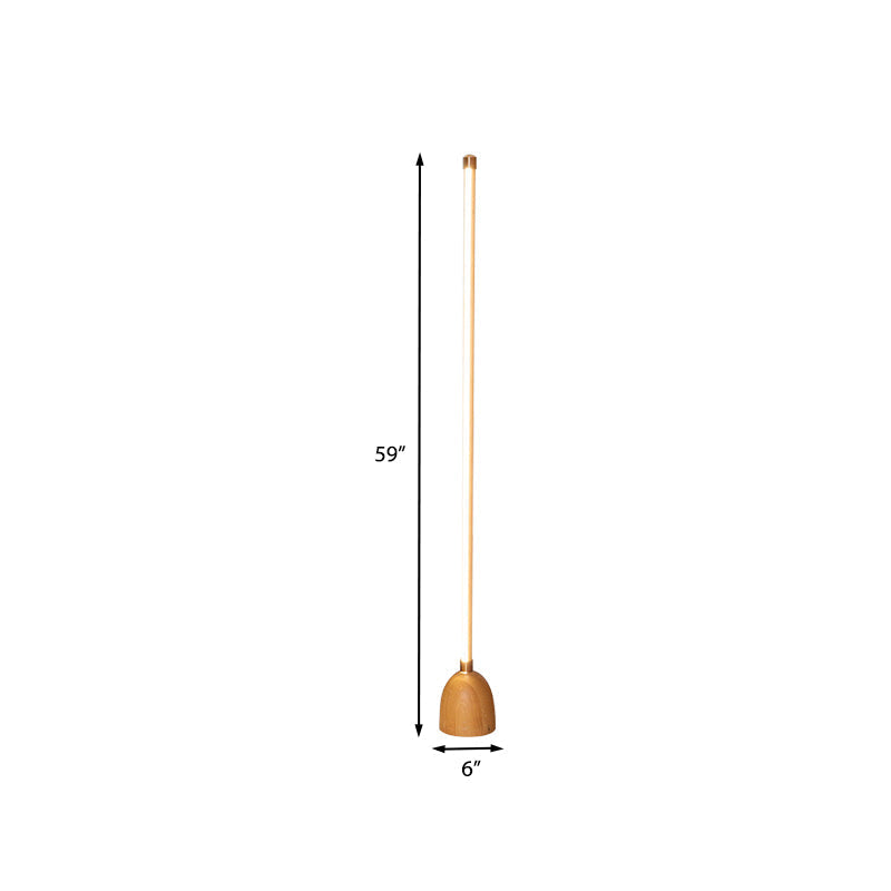 Nordic Led Floor Lamp In Beige For Living Room - Tubular Wood Stand