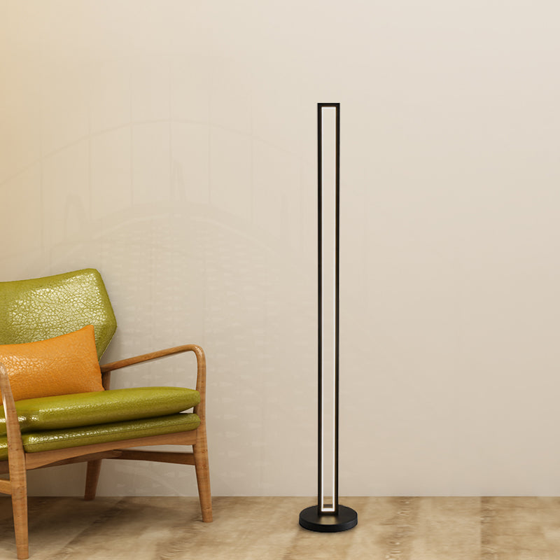 Metallic Black/White Led Floor Lamp - Contemporary Rectangle Frame Stand Up With Warm/White Light