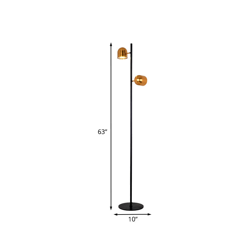 Dome Shape Black-Gold Led Floor Lamp For Study Room Metallic Standing Light