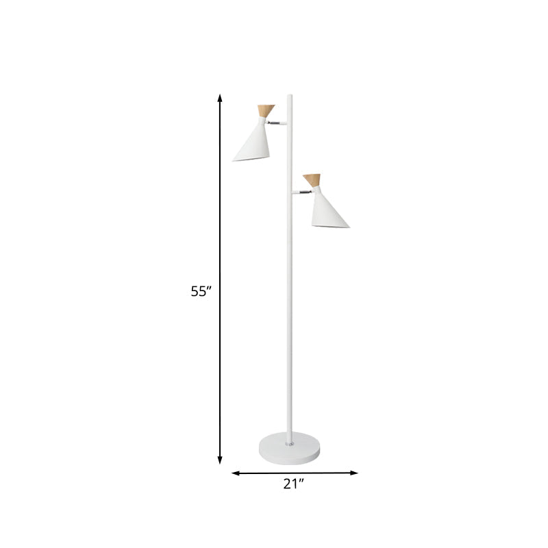 Nordic Flaring Floor Reading Light - Metallic 2/3 Heads Study Room Lamp In White