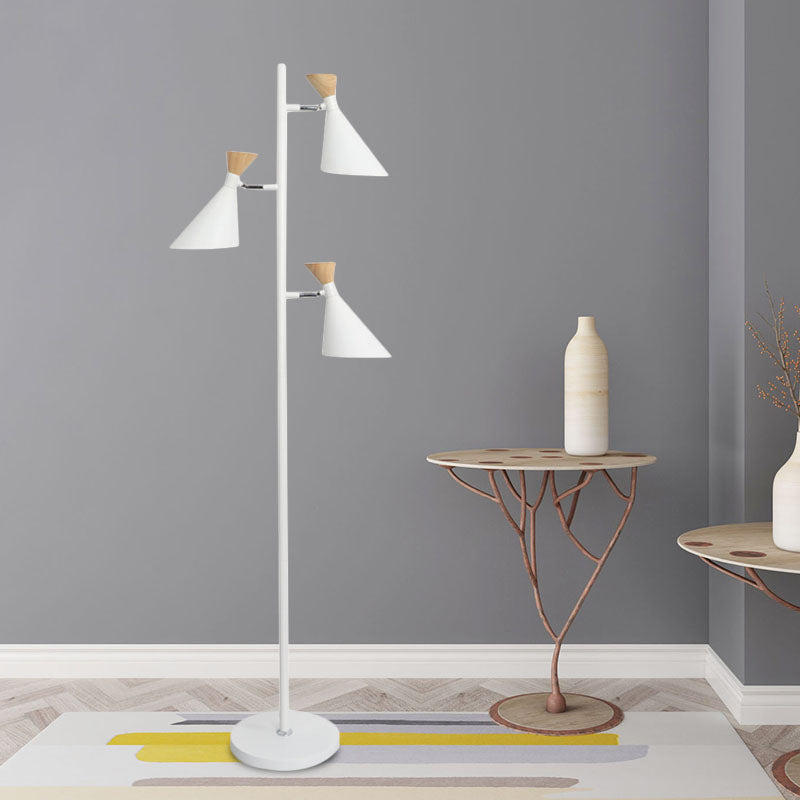 Nordic Flaring Floor Reading Light - Metallic 2/3 Heads Study Room Lamp In White