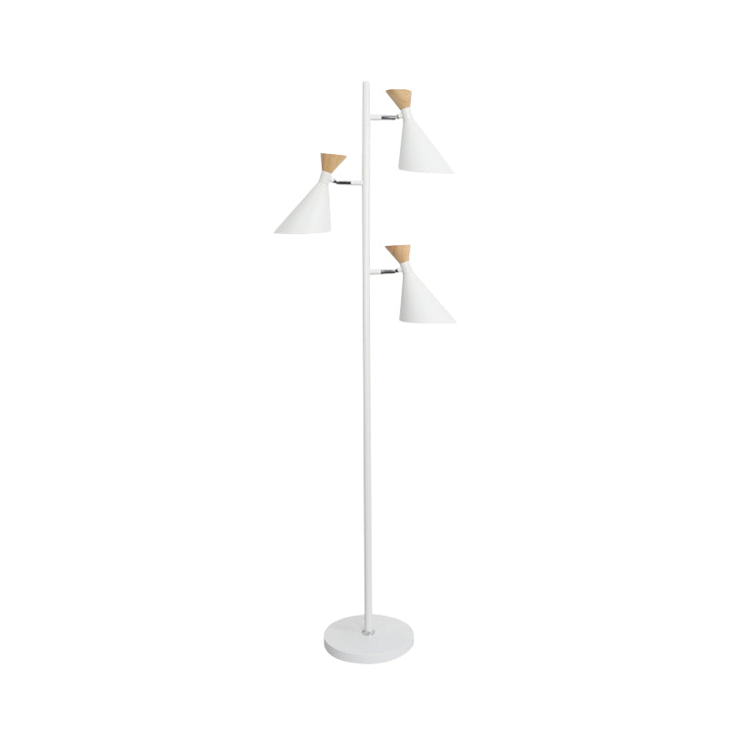 Nordic Flaring Floor Reading Light - Metallic 2/3 Heads Study Room Lamp In White