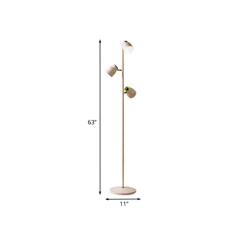 Modernist Metal Floor Reading Lamp - Trumpet Shape 2/3-Head White Ideal For Study Room