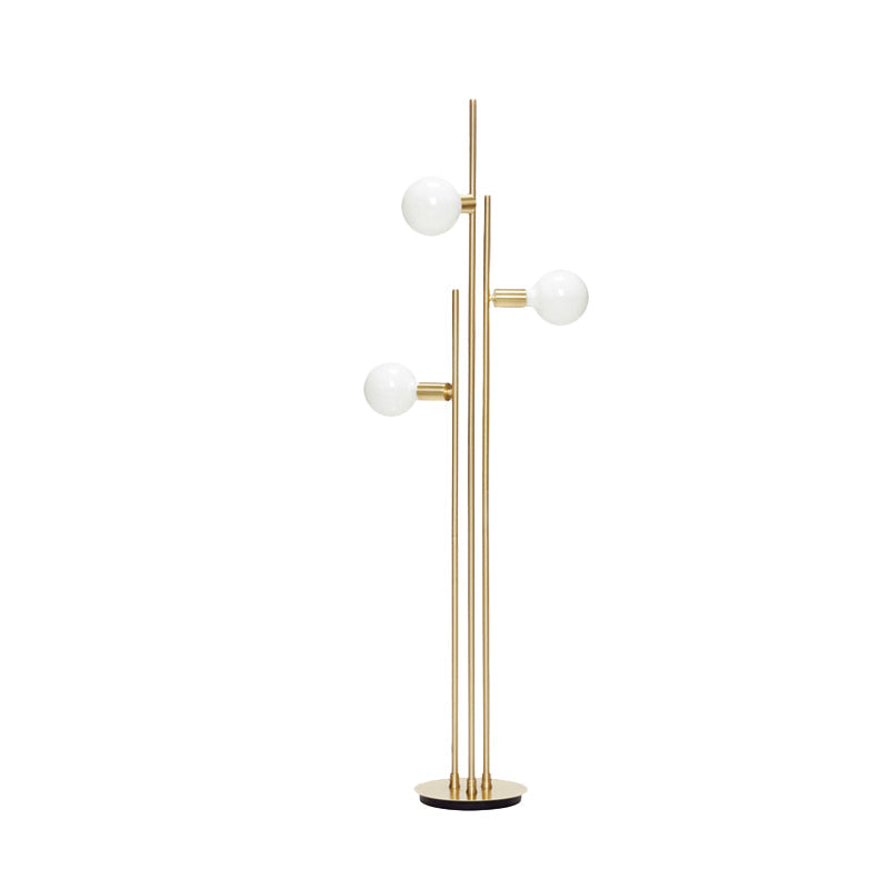 Contemporary 3-Head Gold Metallic Tree Floor Reading Lamp For Living Room Lighting