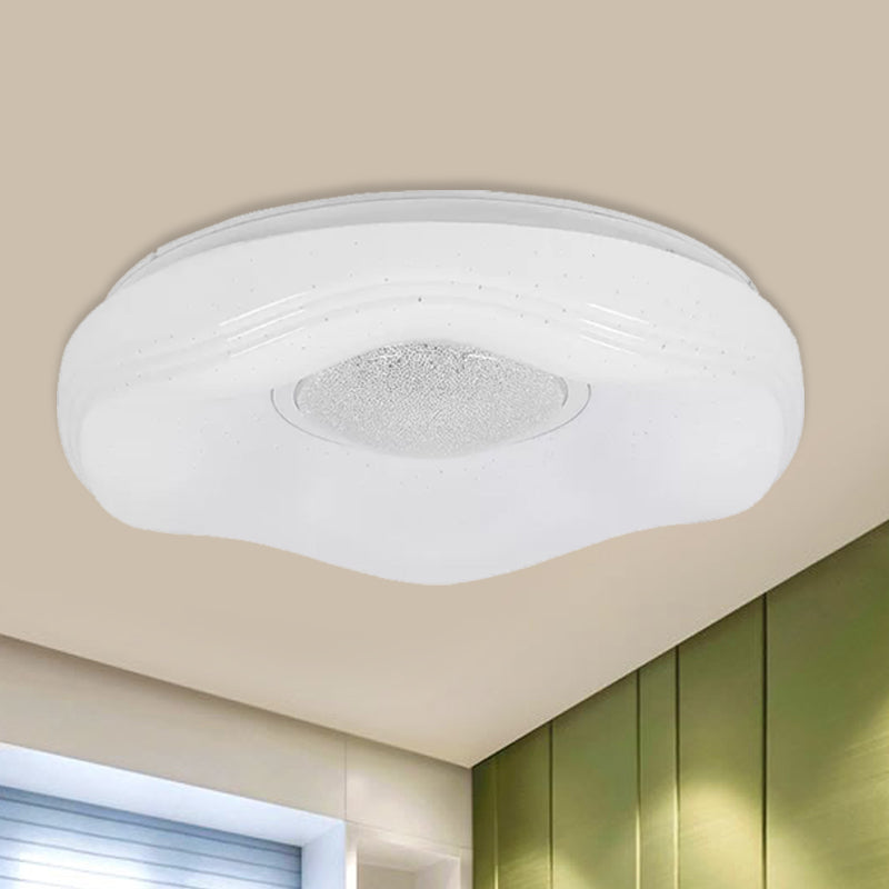 Modernist LED Flush Light with Acrylic White Flower Shade in White/Warm Light, Available in 15"/19" Widths