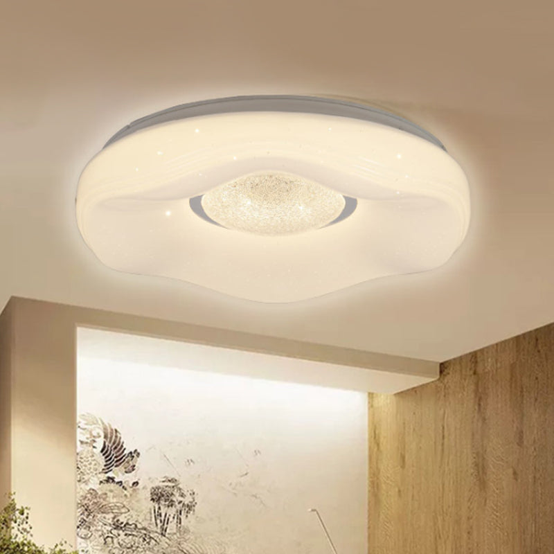 Modernist LED Flush Light with Acrylic White Flower Shade in White/Warm Light, Available in 15"/19" Widths