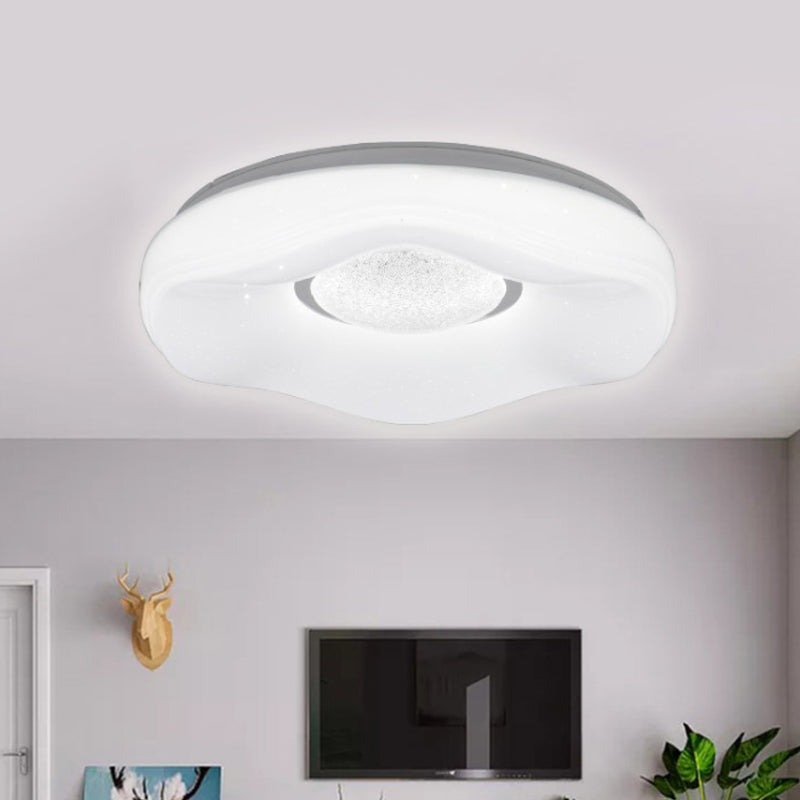 Modernist LED Flush Light with Acrylic White Flower Shade in White/Warm Light, Available in 15"/19" Widths