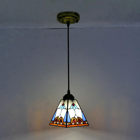 Tiffany-Style Stained Glass Pendant Light Fixture - Tapered Design (1 Bulb, White)