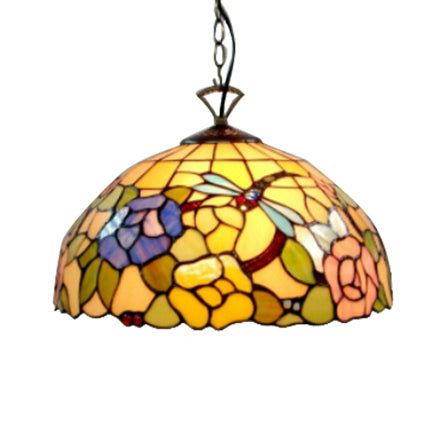 Plafonnier de chambre baroque beige avec abat-jour en verre artisanal